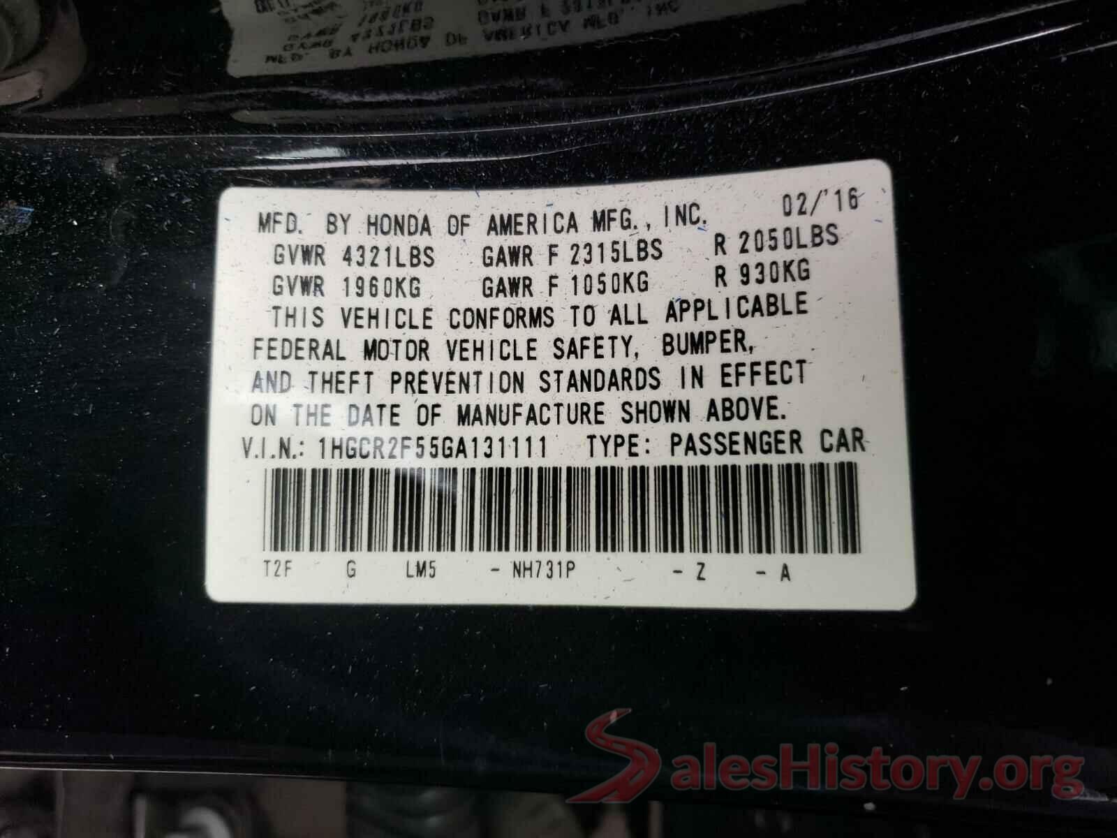 1HGCR2F55GA131111 2016 HONDA ACCORD