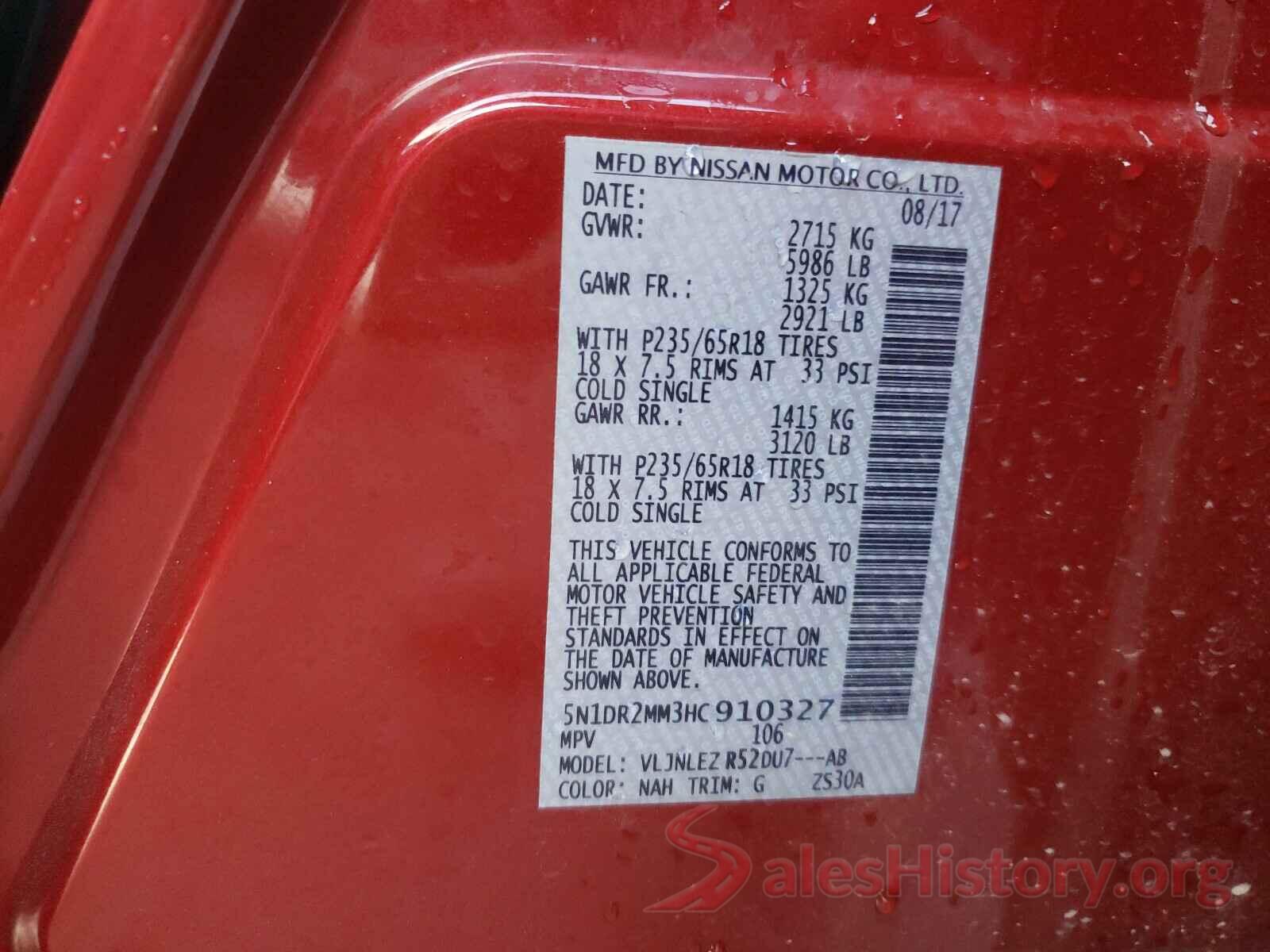 5N1DR2MM3HC910327 2017 NISSAN PATHFINDER