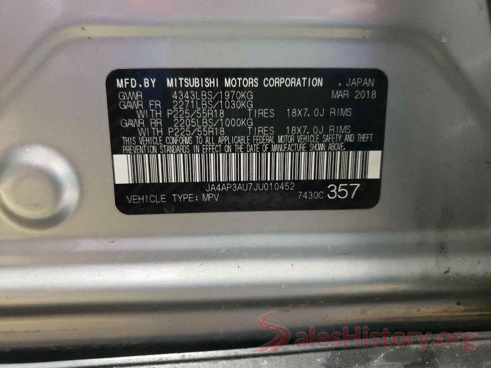 JA4AP3AU7JU010452 2018 MITSUBISHI OUTLANDER