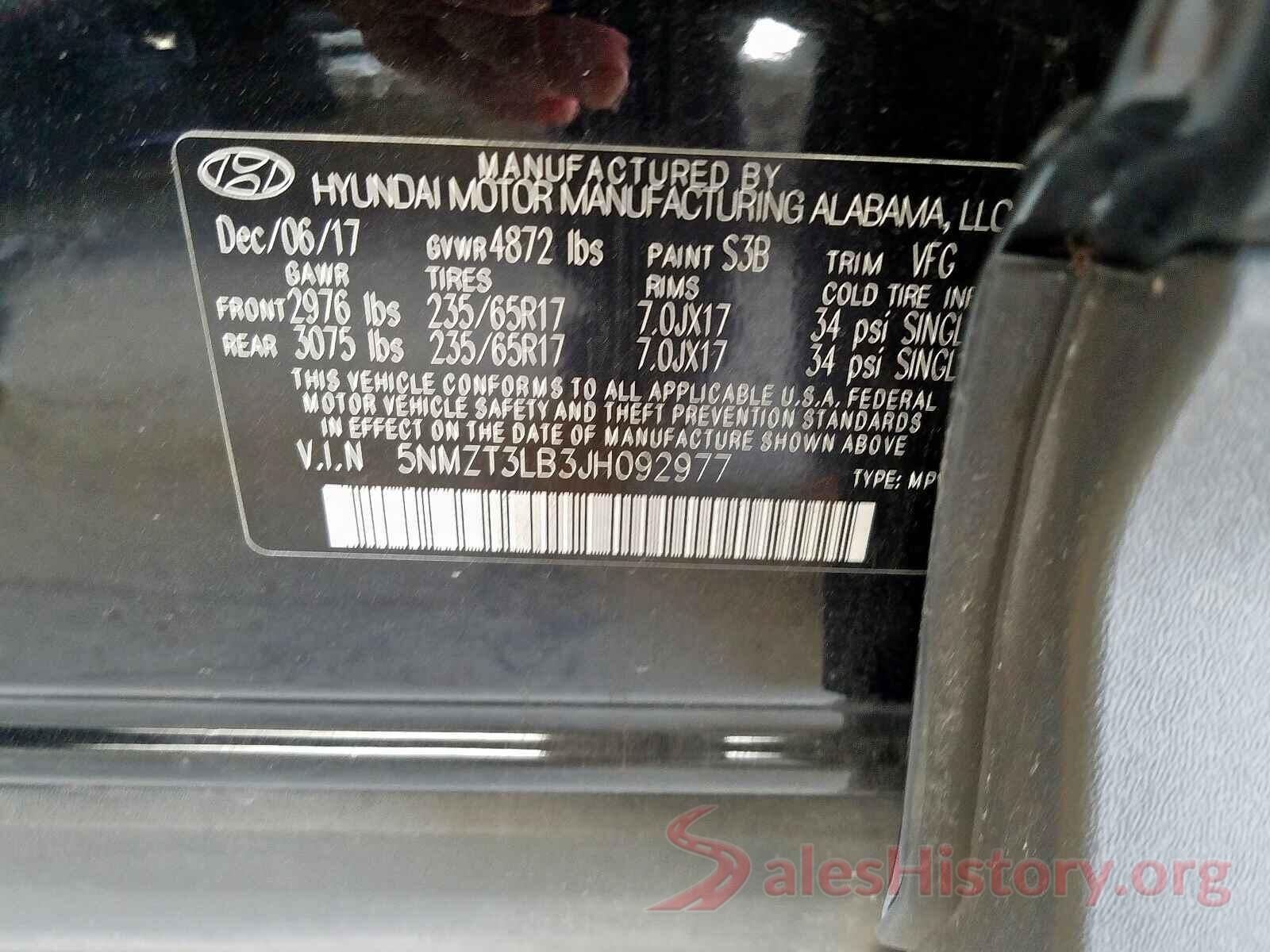 5NMZT3LB3JH092977 2018 HYUNDAI SANTA FE