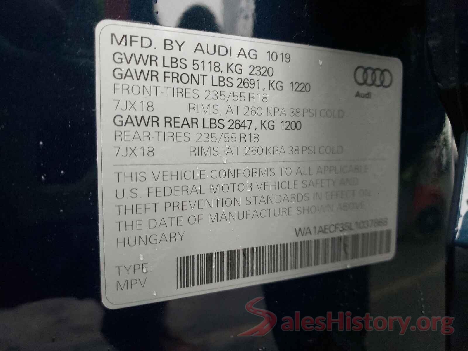 WA1AECF35L1037868 2020 AUDI Q3