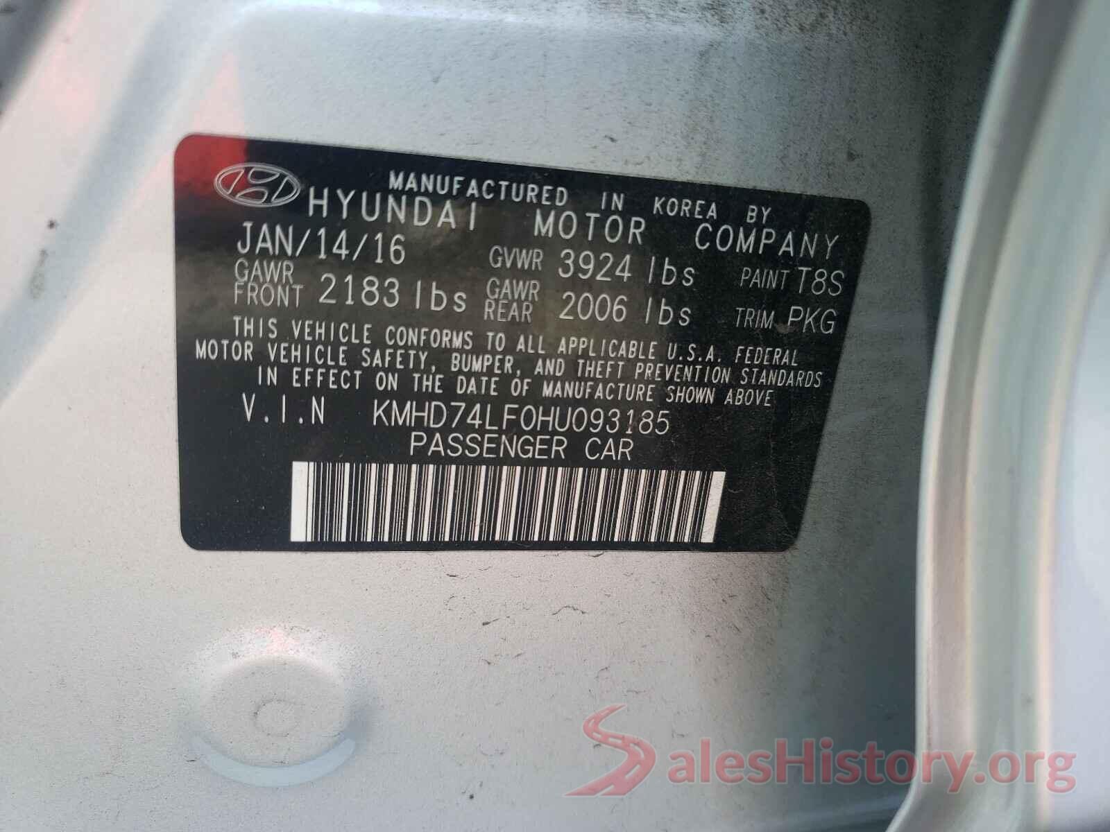 KMHD74LF0HU093185 2017 HYUNDAI ELANTRA