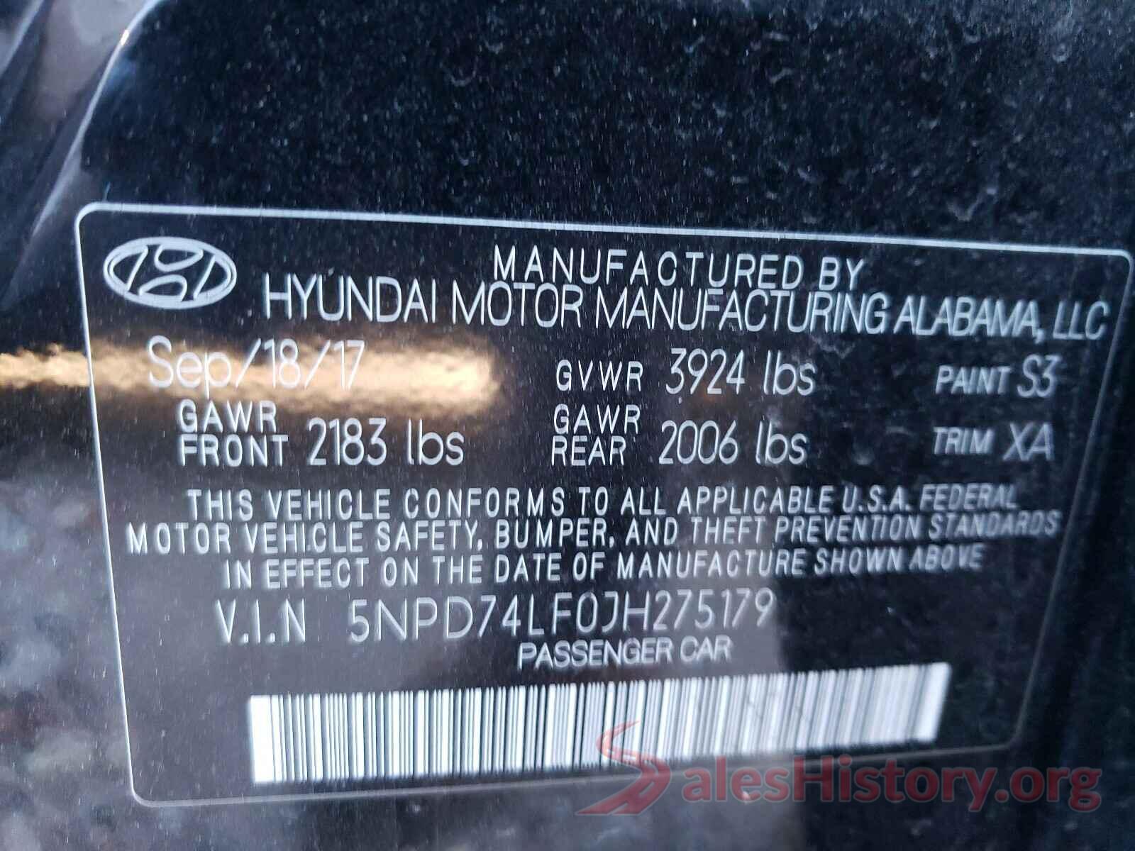 5NPD74LF0JH275179 2018 HYUNDAI ELANTRA