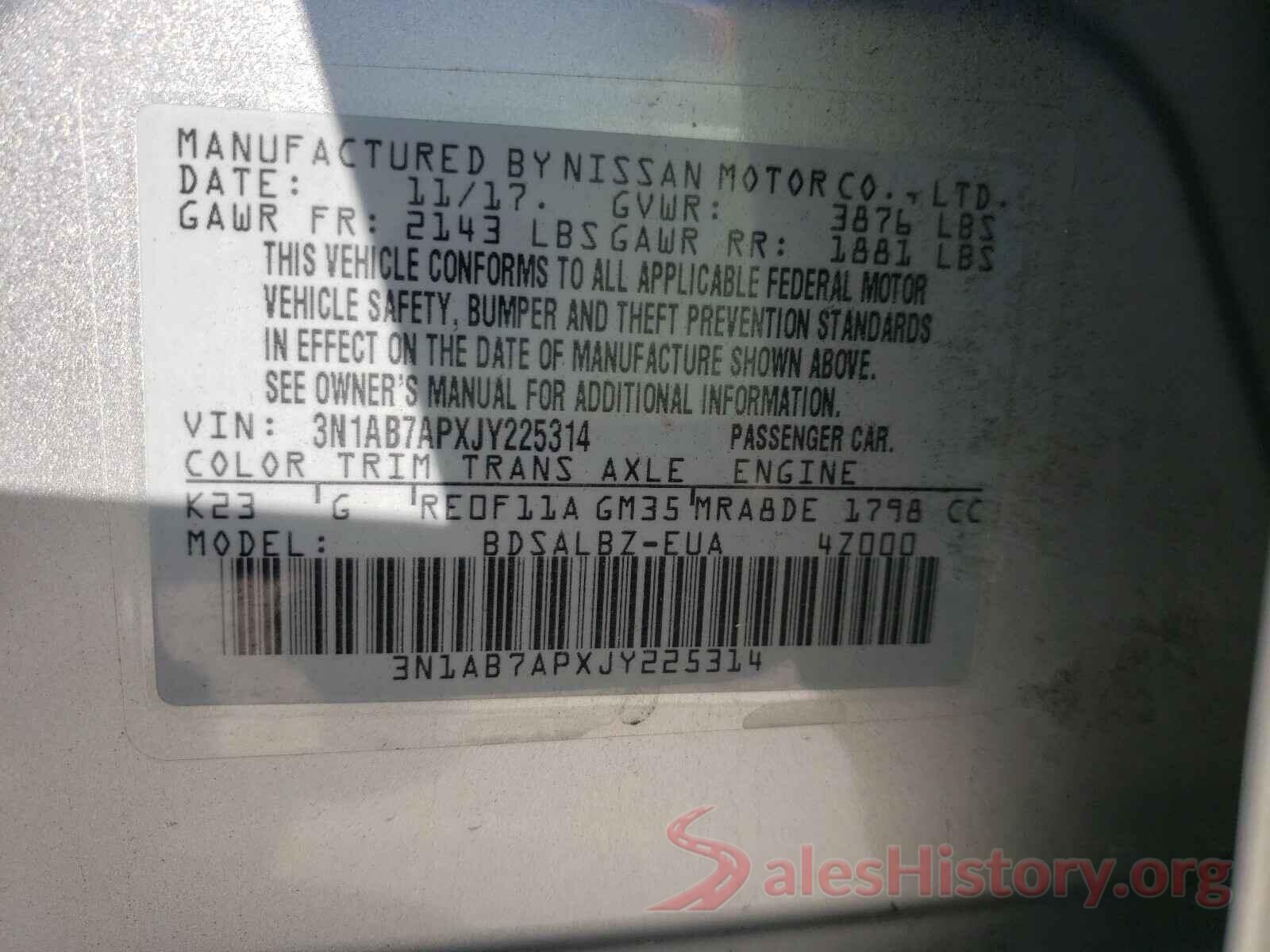 3N1AB7APXJY225314 2018 NISSAN SENTRA