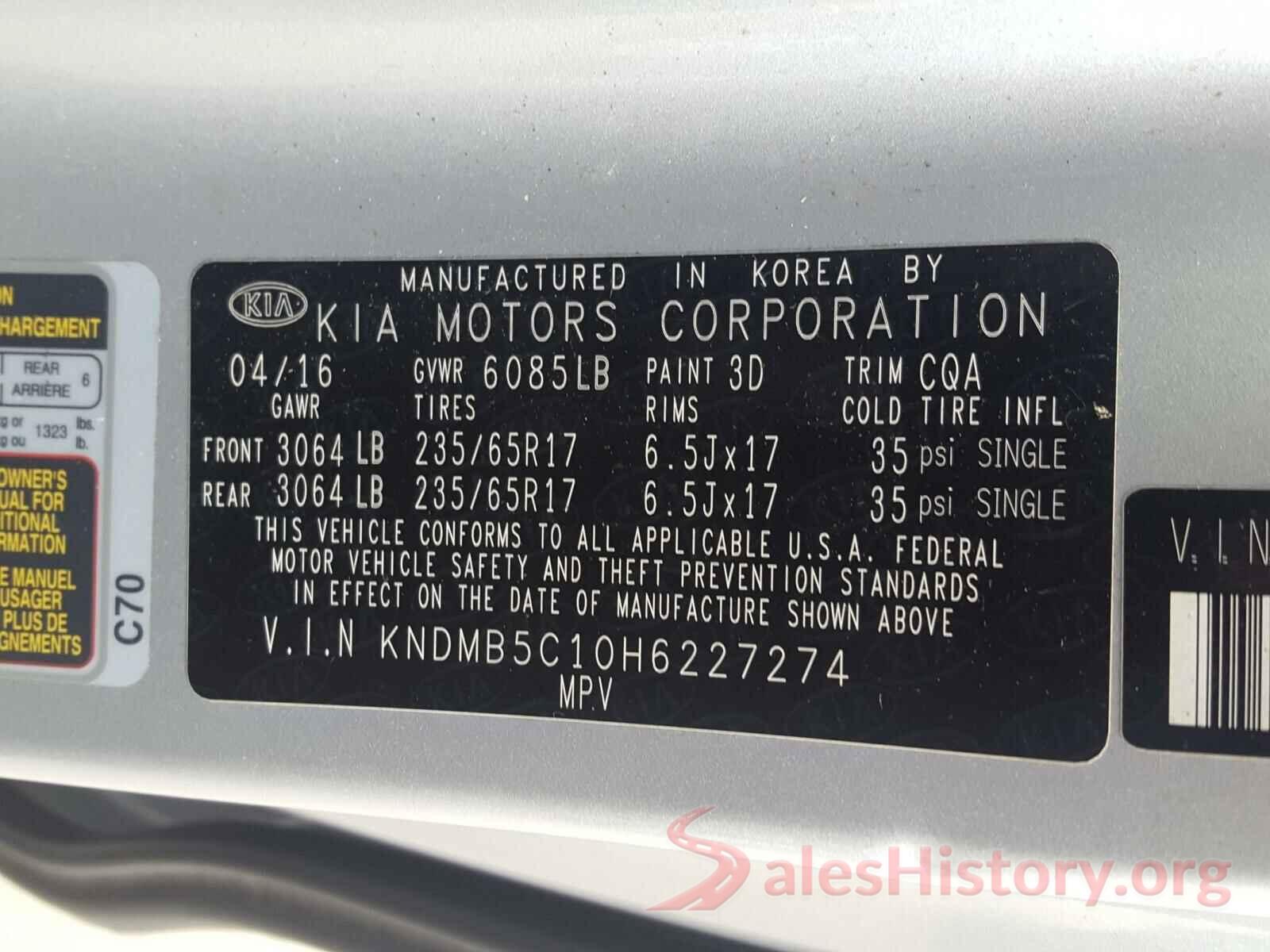 KNDMB5C10H6227274 2017 KIA SEDONA