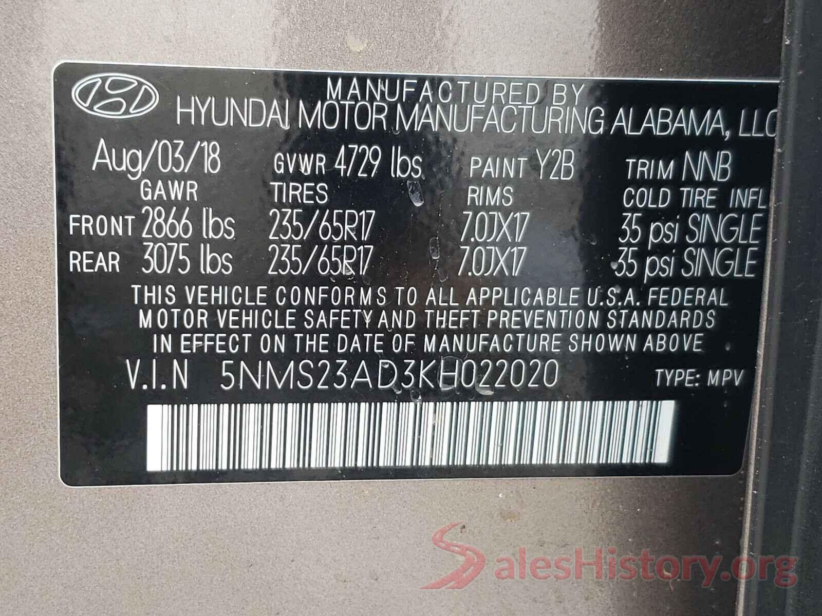 5NMS23AD3KH022020 2019 HYUNDAI SANTA FE