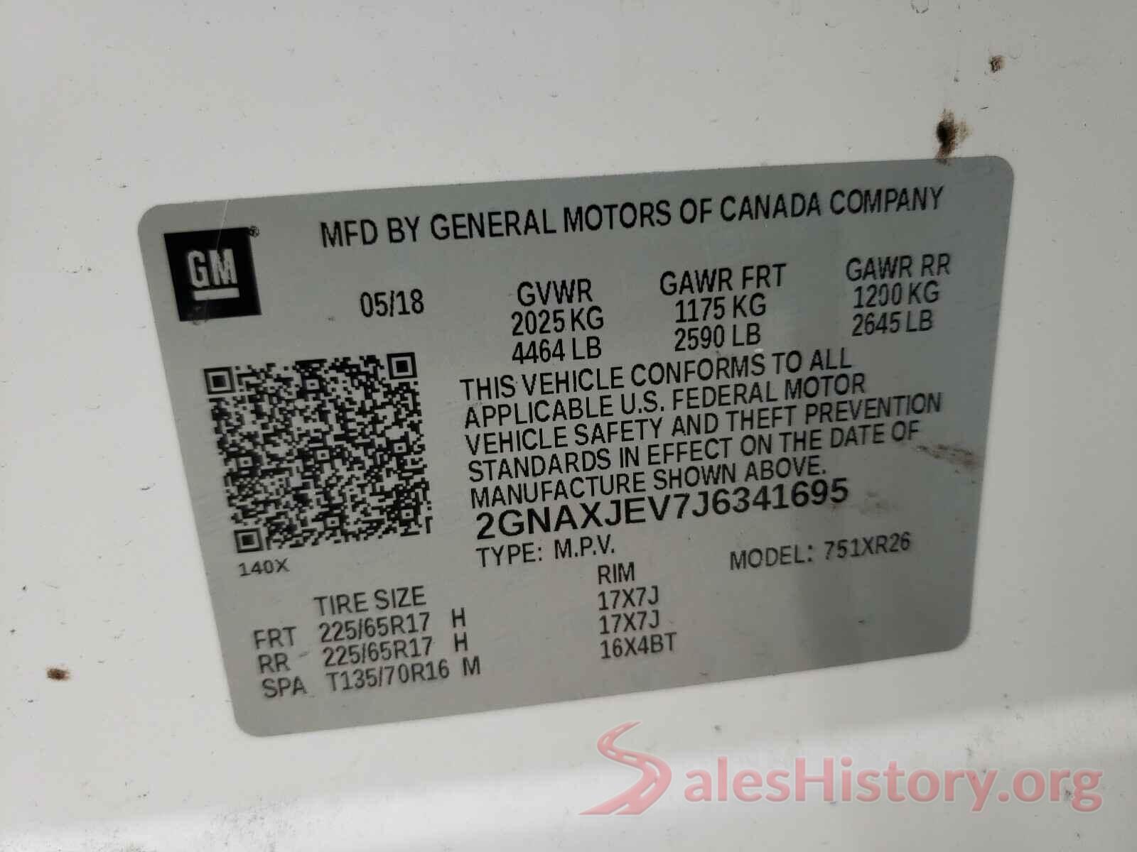 2GNAXJEV7J6341695 2018 CHEVROLET EQUINOX