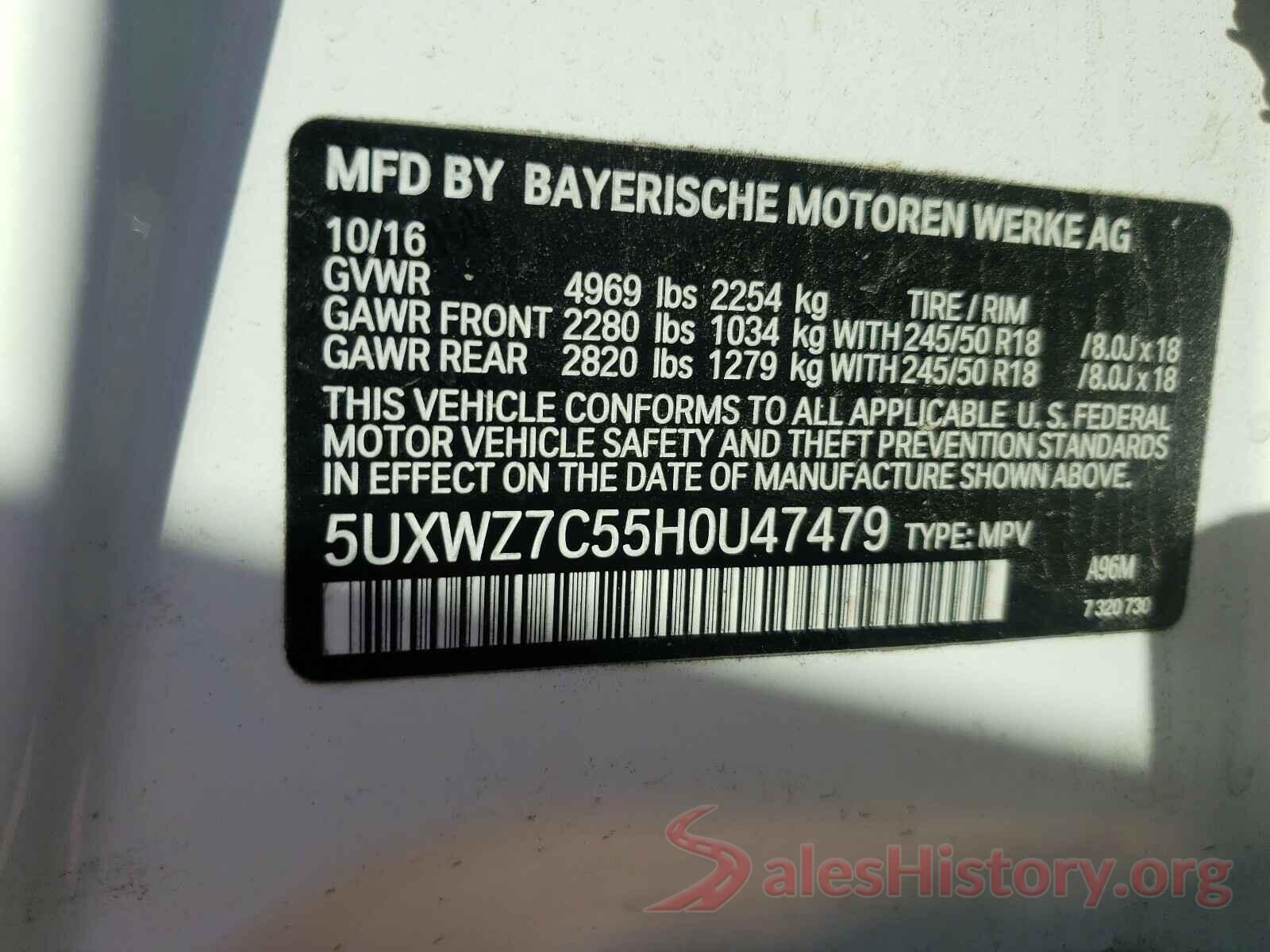 5UXWZ7C55H0U47479 2017 BMW X3