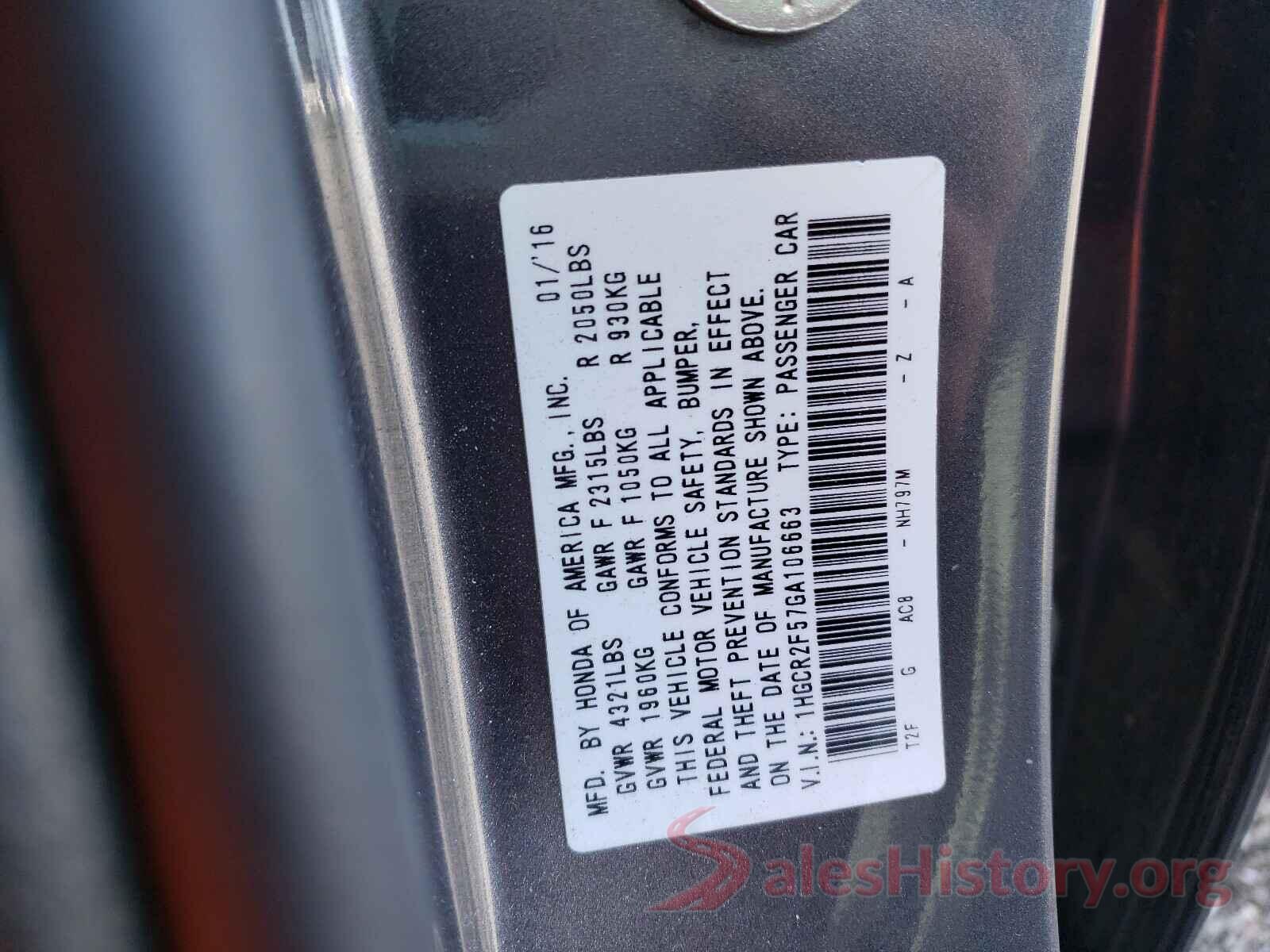 1HGCR2F57GA106663 2016 HONDA ACCORD