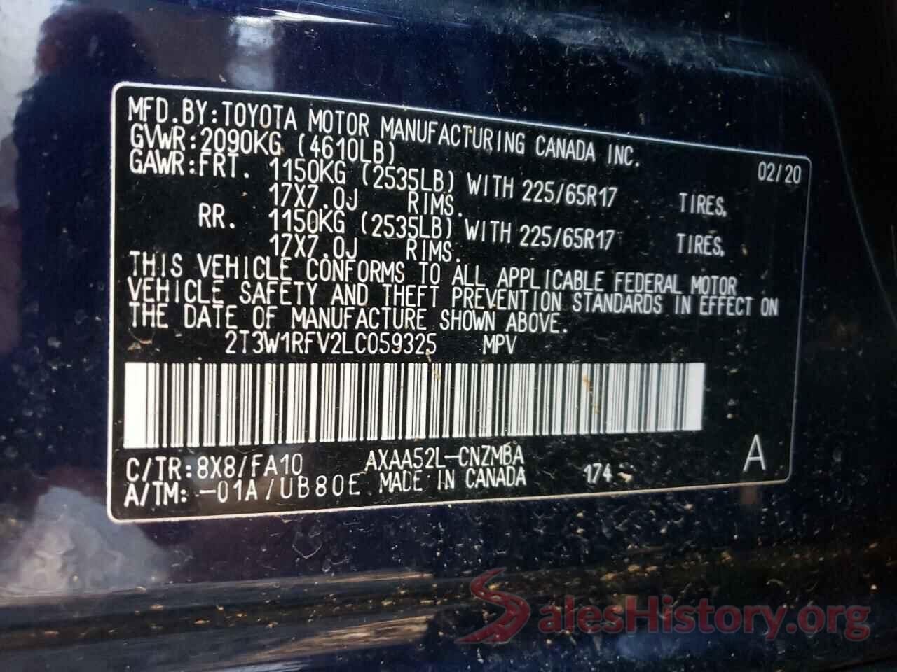 2T3W1RFV2LC059325 2020 TOYOTA RAV4