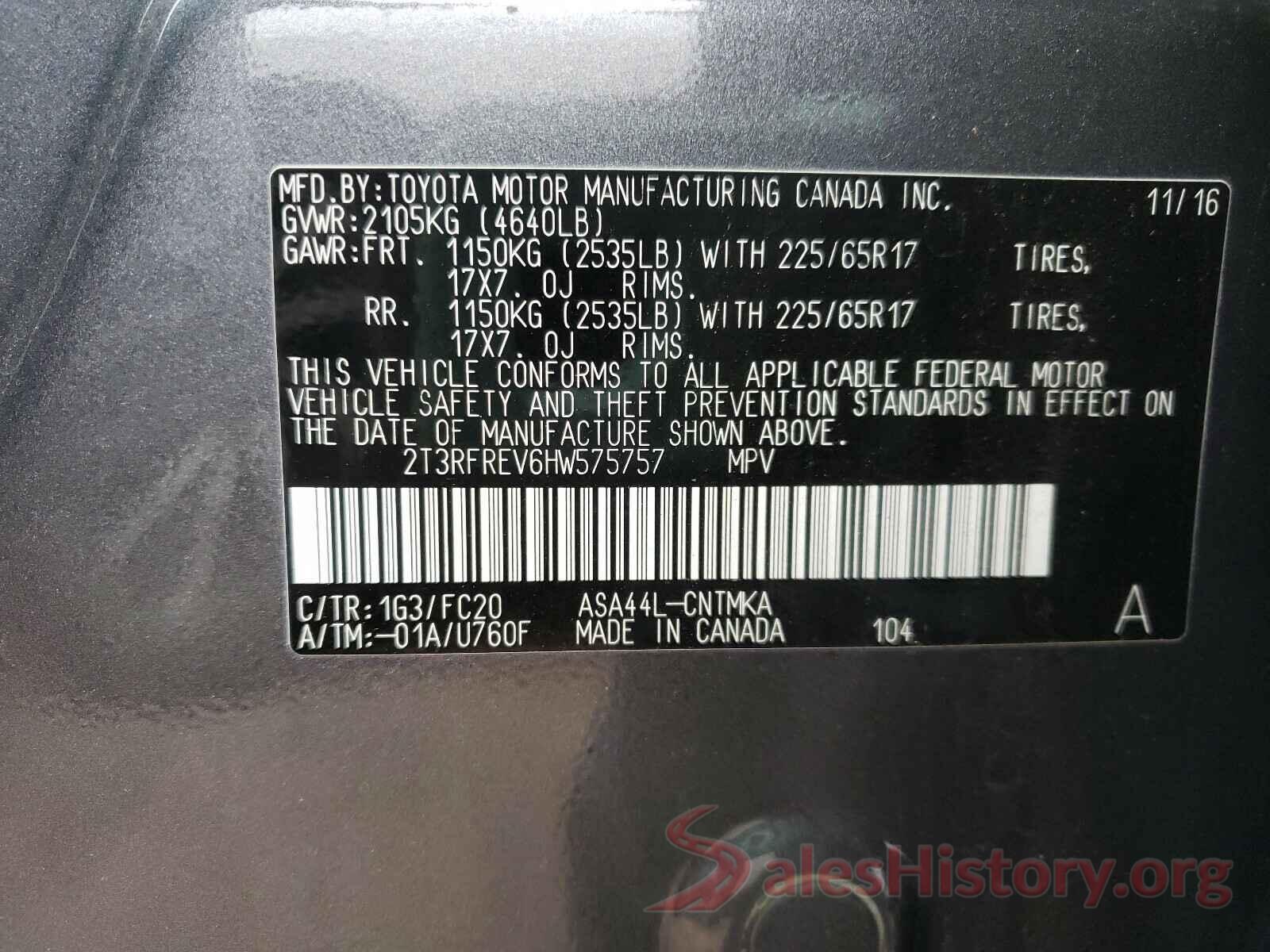 2T3RFREV6HW575757 2017 TOYOTA RAV4