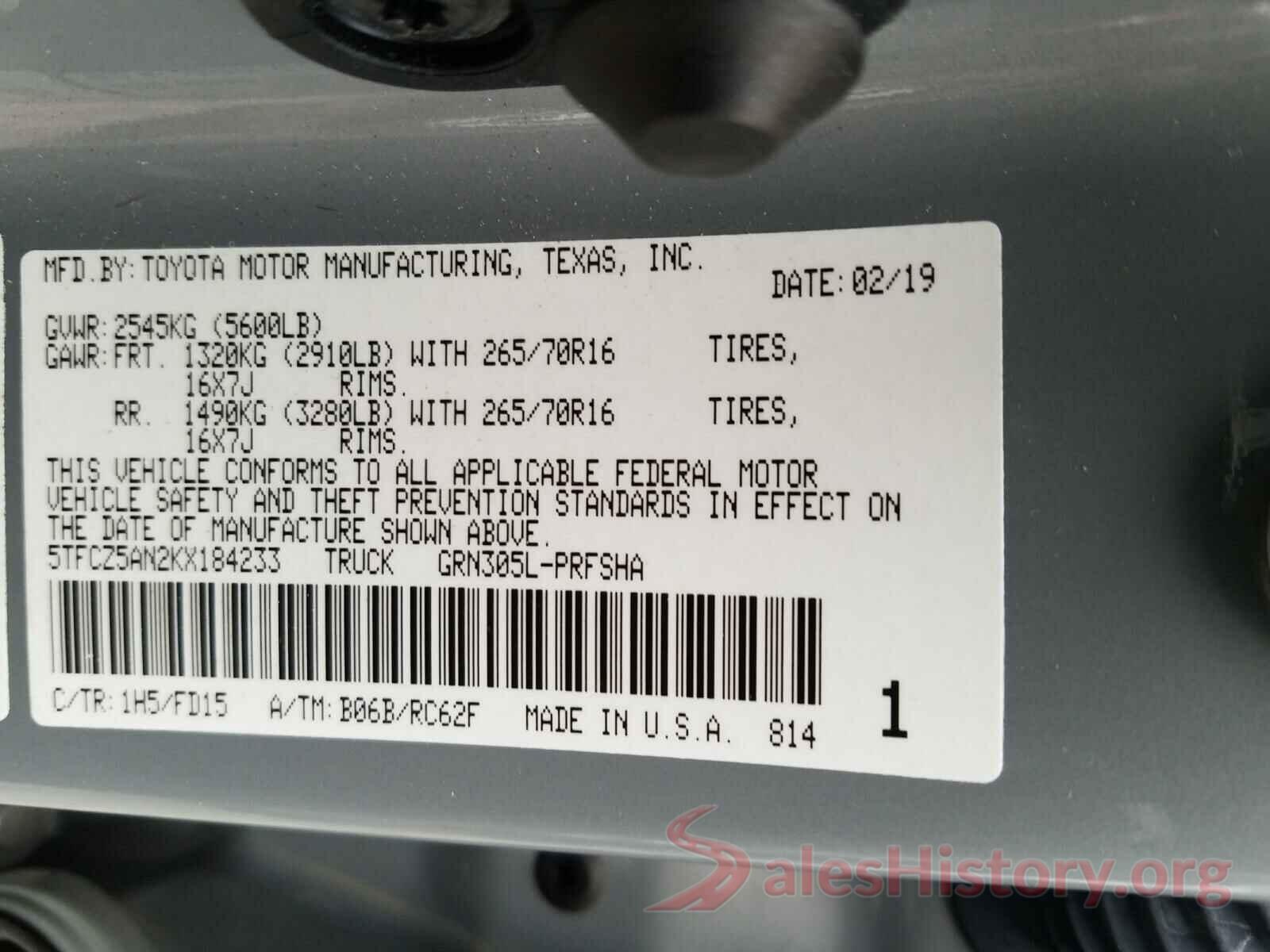 5TFCZ5AN2KX184233 2019 TOYOTA TACOMA