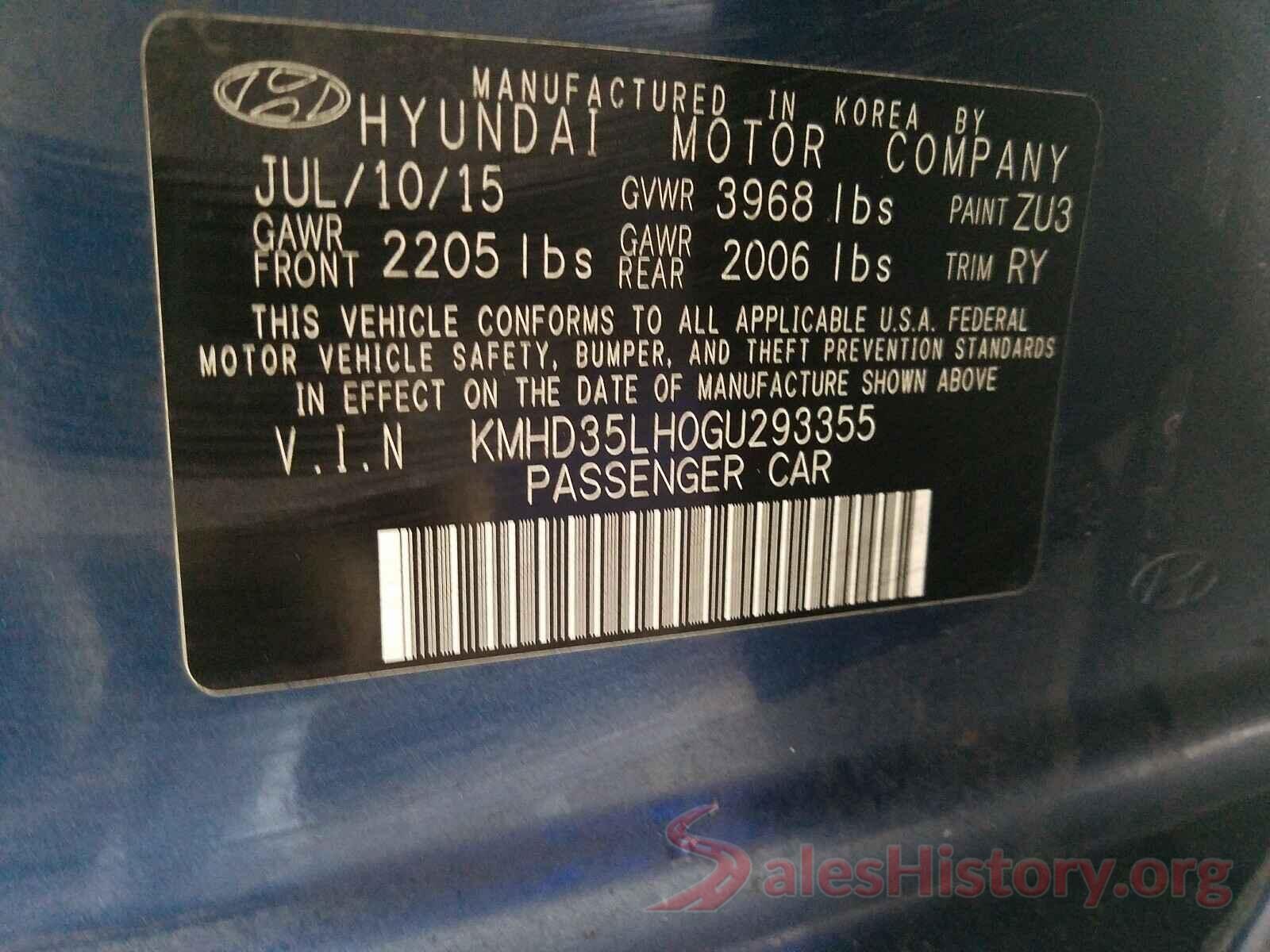 KMHD35LH0GU293355 2016 HYUNDAI ELANTRA