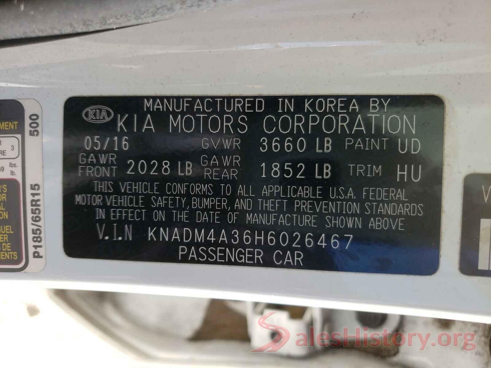 KNADM4A36H6026467 2017 KIA RIO