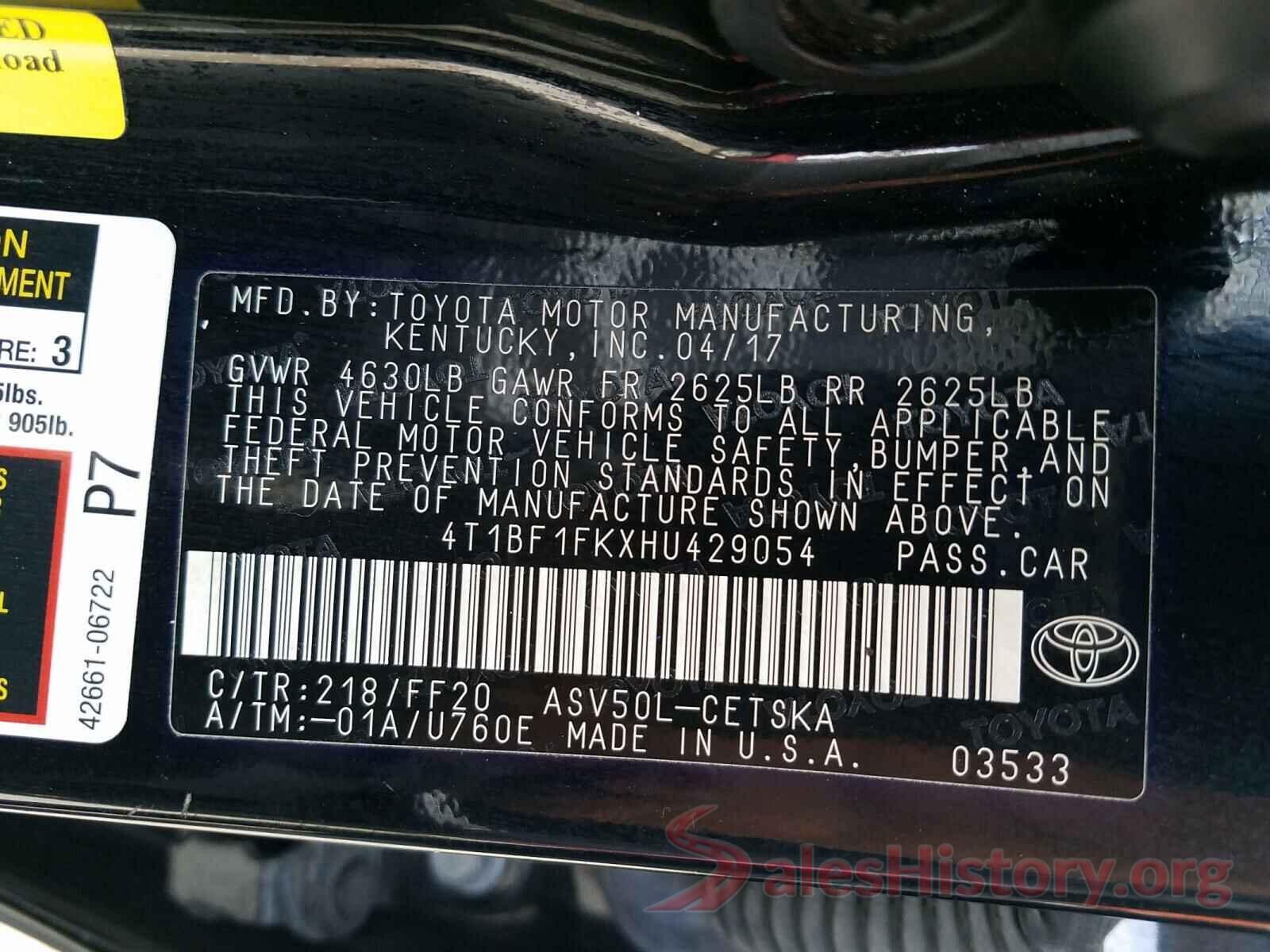 4T1BF1FKXHU429054 2017 TOYOTA CAMRY