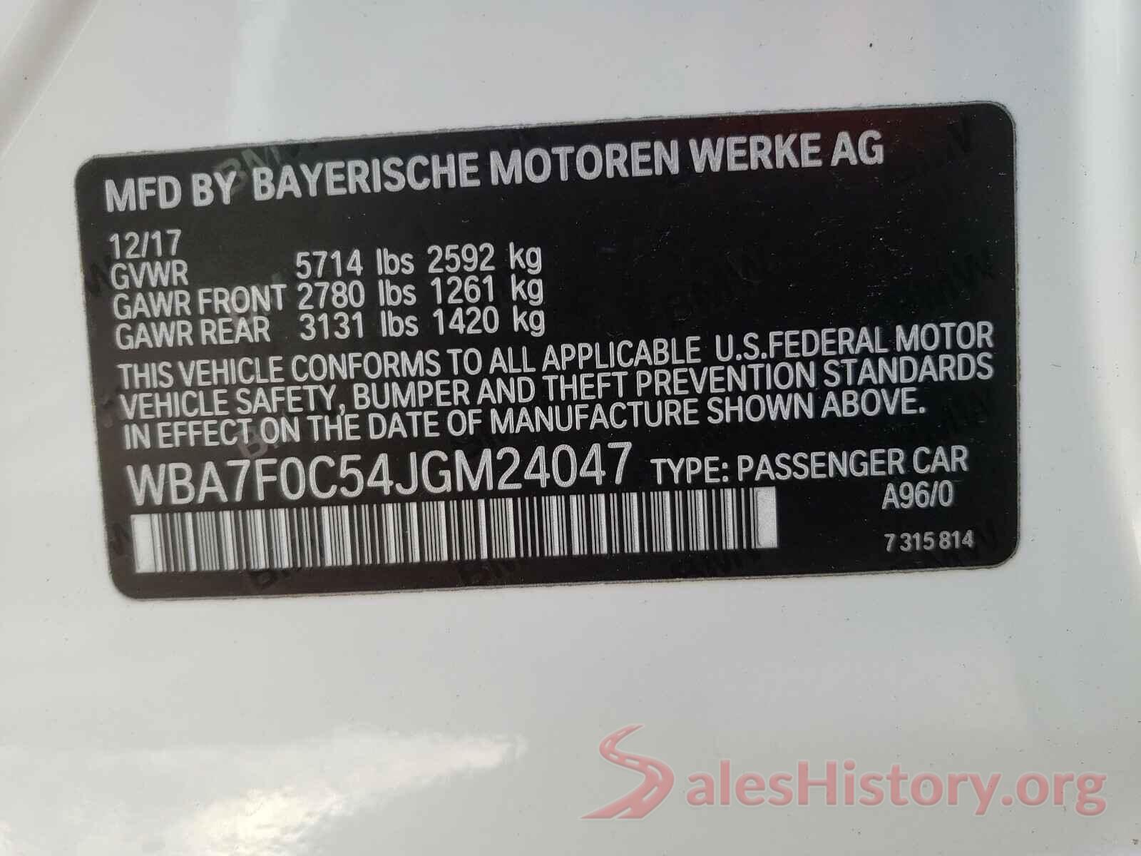 WBA7F0C54JGM24047 2018 BMW 7 SERIES