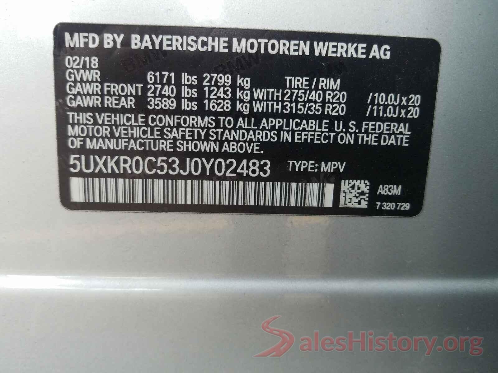 5UXKR0C53J0Y02483 2018 BMW X5