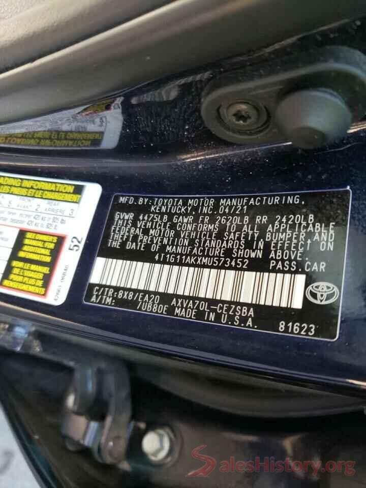 4T1G11AKXMU573452 2021 TOYOTA CAMRY