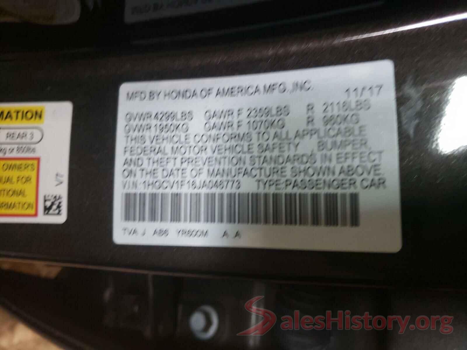 1HGCV1F16JA046773 2018 HONDA ACCORD