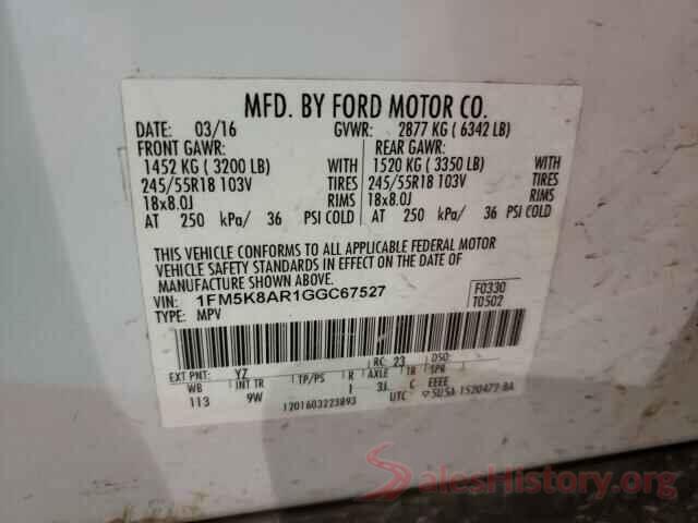 1FM5K8AR1GGC67527 2016 FORD EXPLORER