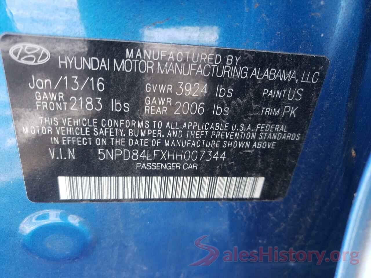 5NPD84LFXHH007344 2017 HYUNDAI ELANTRA