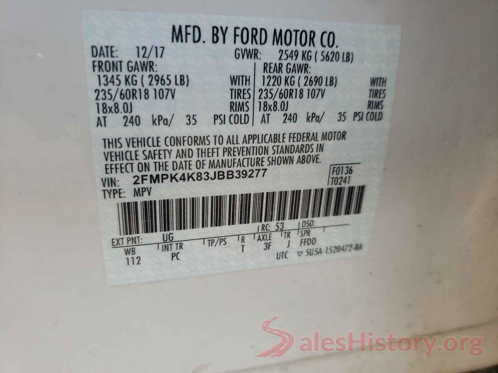 2FMPK4K83JBB39277 2018 FORD EDGE