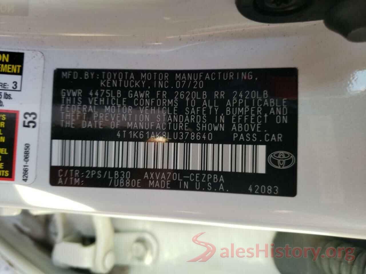 4T1K61AK8LU378640 2020 TOYOTA CAMRY