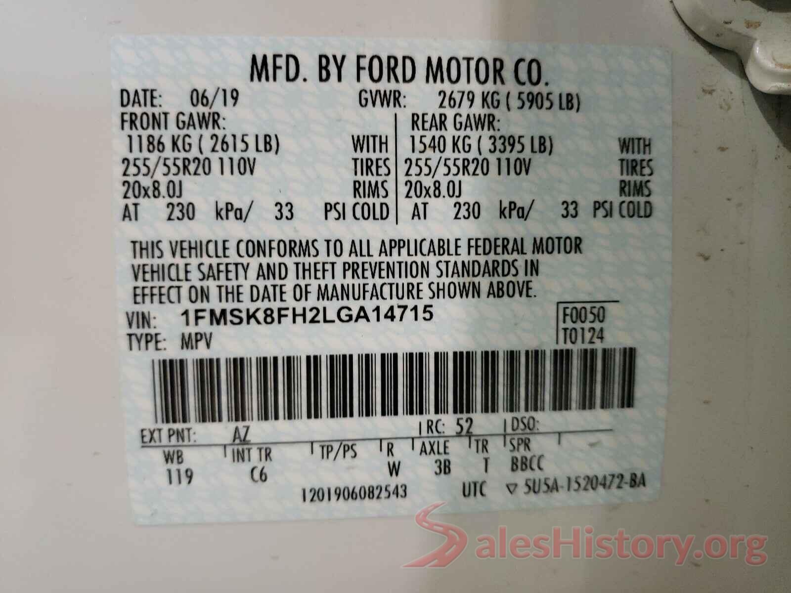 1FMSK8FH2LGA14715 2020 FORD EXPLORER