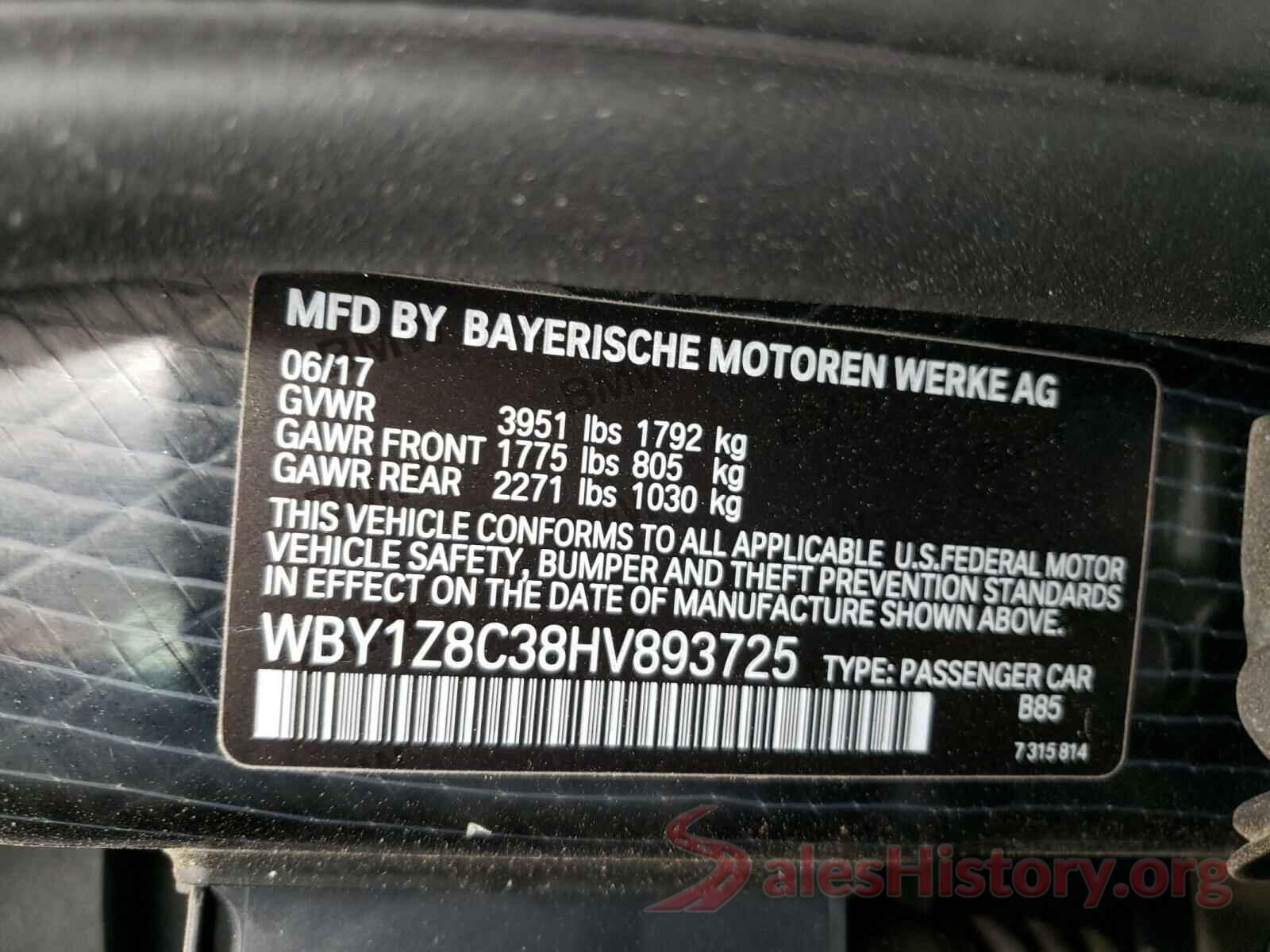 WBY1Z8C38HV893725 2017 BMW I SERIES