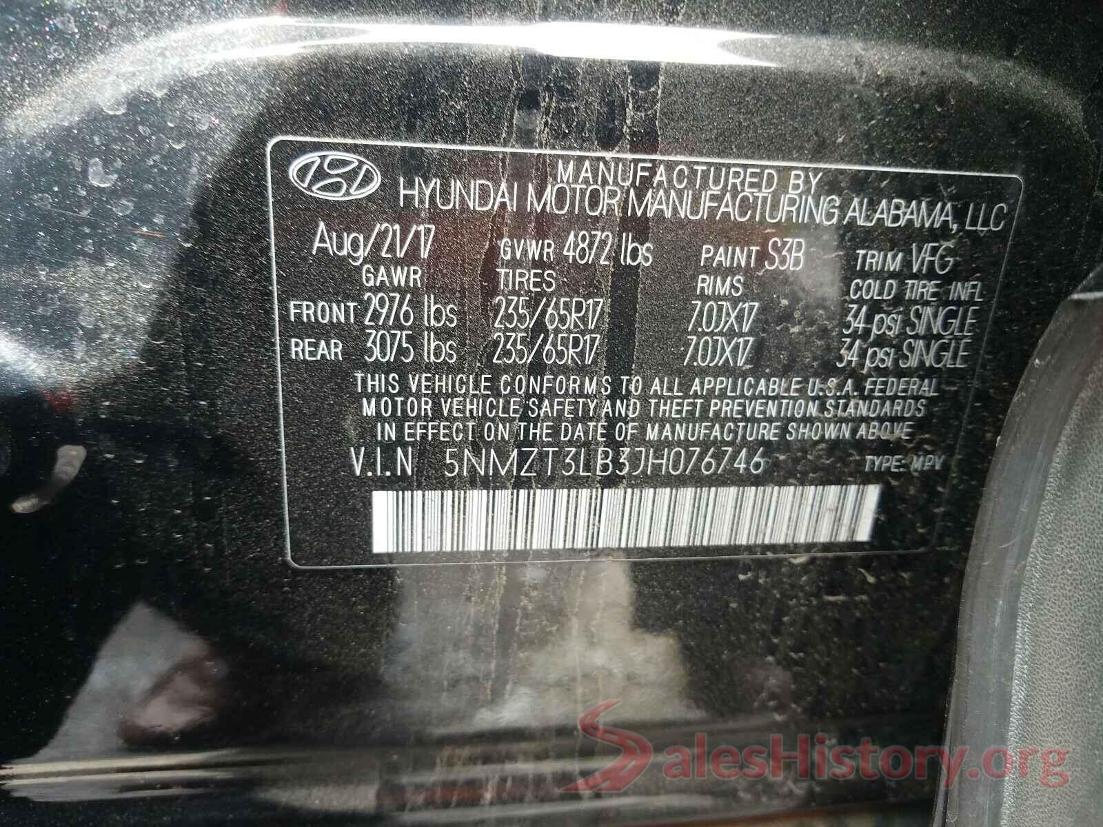 5NMZT3LB3JH076746 2018 HYUNDAI SANTA FE