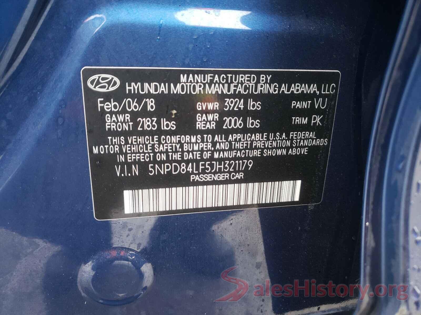 5NPD84LF5JH321179 2018 HYUNDAI ELANTRA