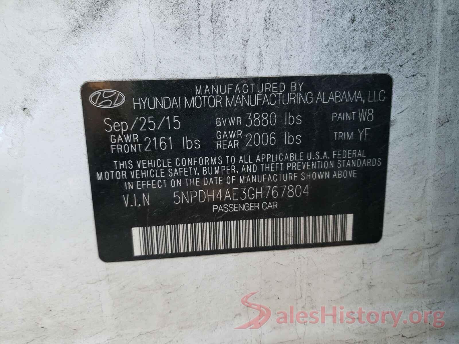 5NPDH4AE3GH767804 2016 HYUNDAI ELANTRA