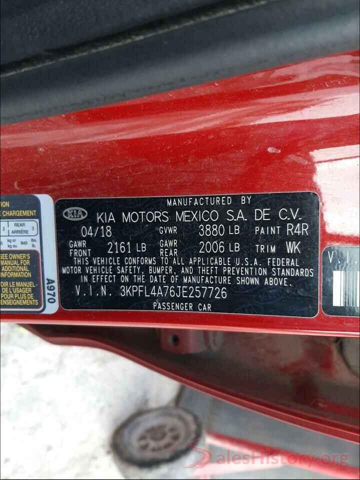 3KPFL4A76JE257726 2018 KIA FORTE