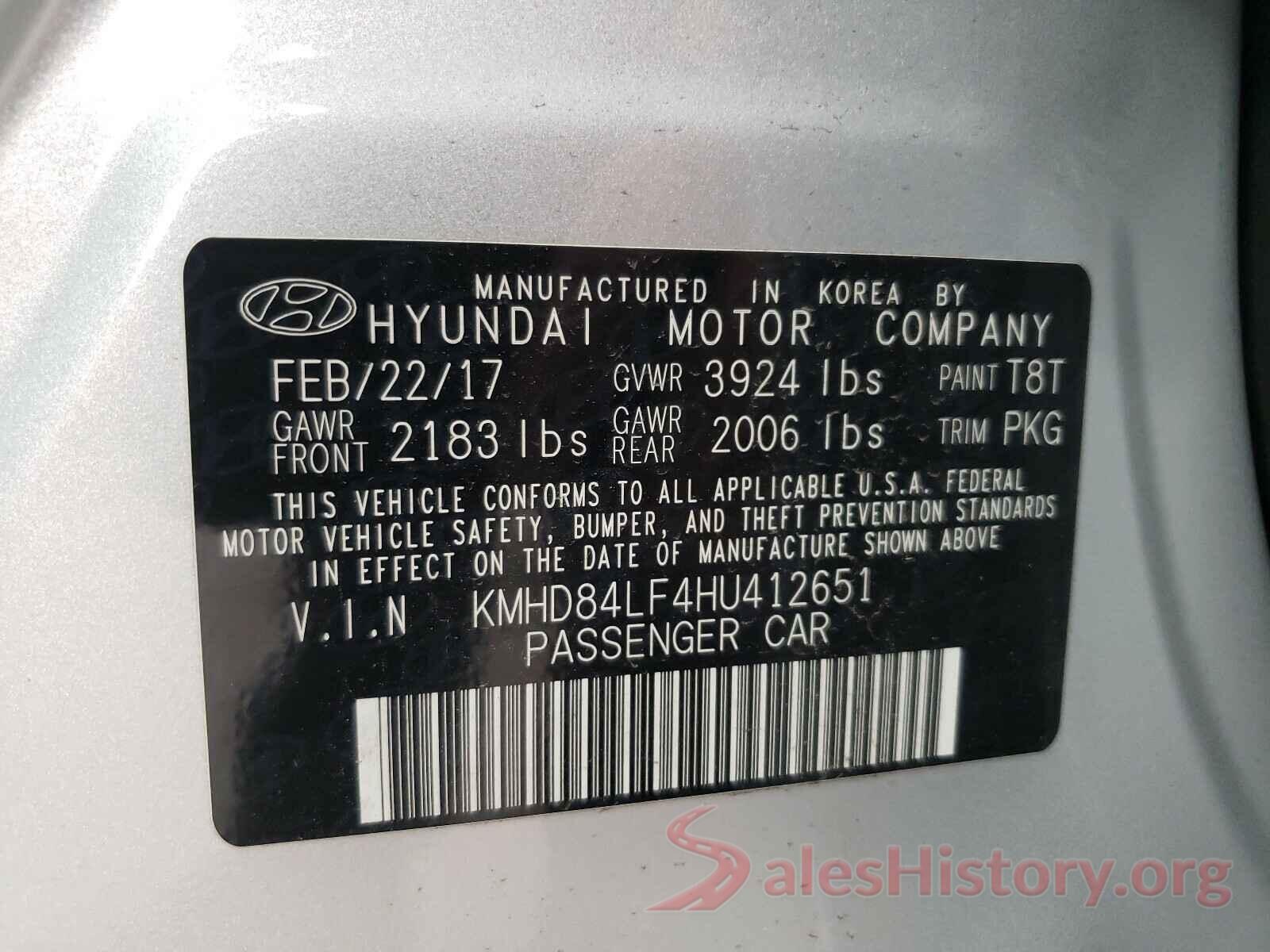 KMHD84LF4HU412651 2017 HYUNDAI ELANTRA