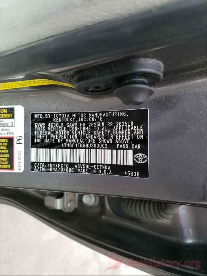 4T1BF1FK8HU303002 2017 TOYOTA CAMRY