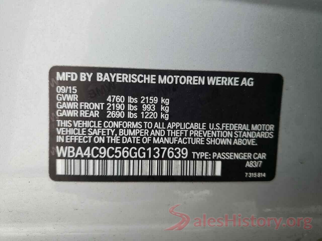 WBA4C9C56GG137639 2016 BMW 4 SERIES