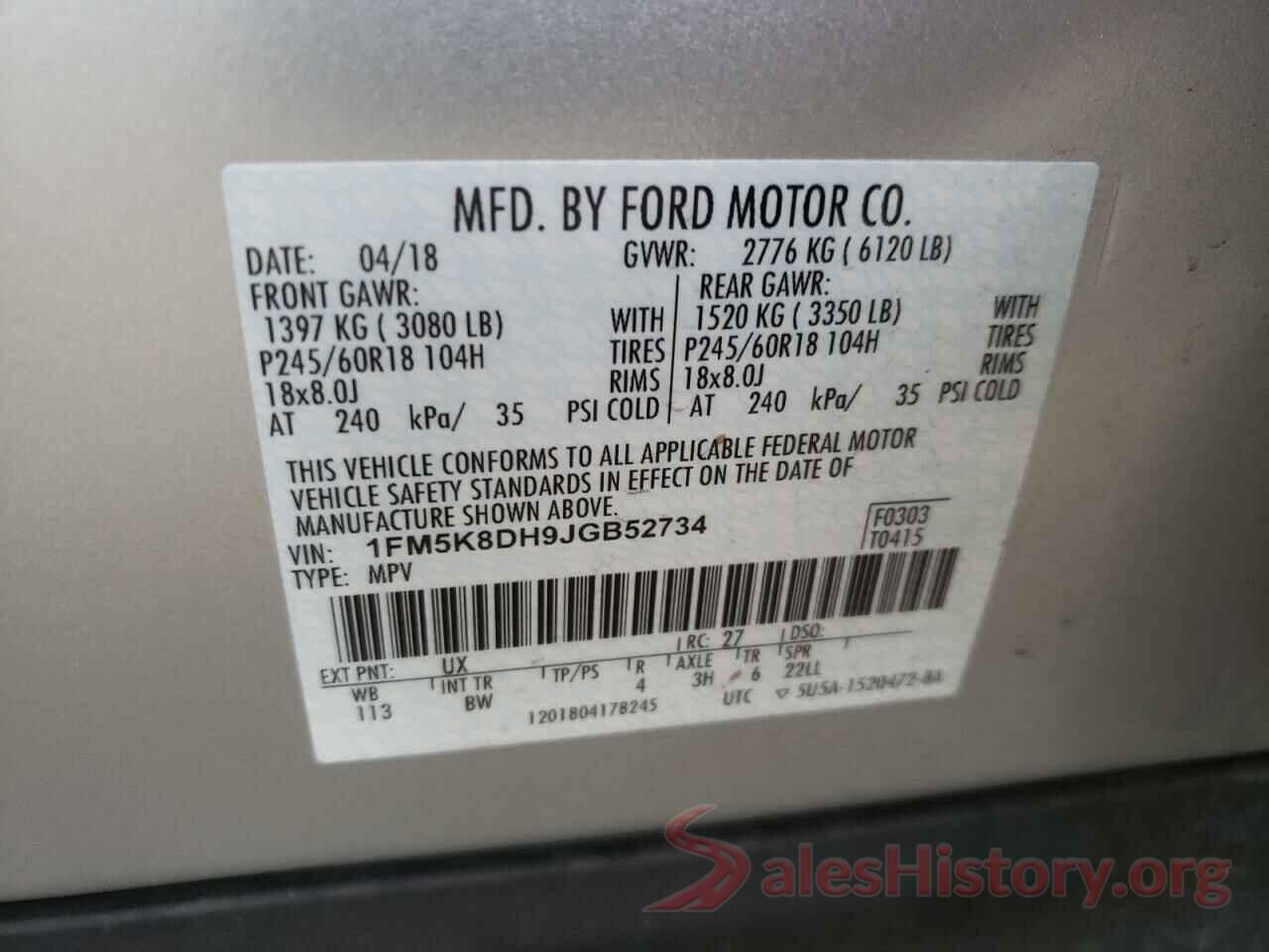 1FM5K8DH9JGB52734 2018 FORD EXPLORER