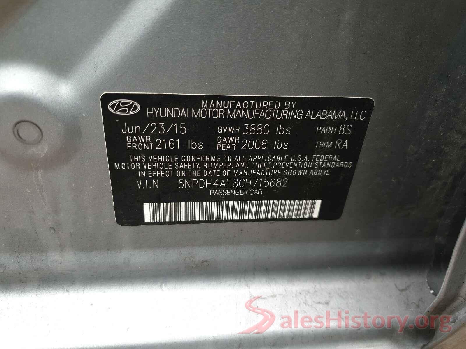 5NPDH4AE8GH715682 2016 HYUNDAI ELANTRA