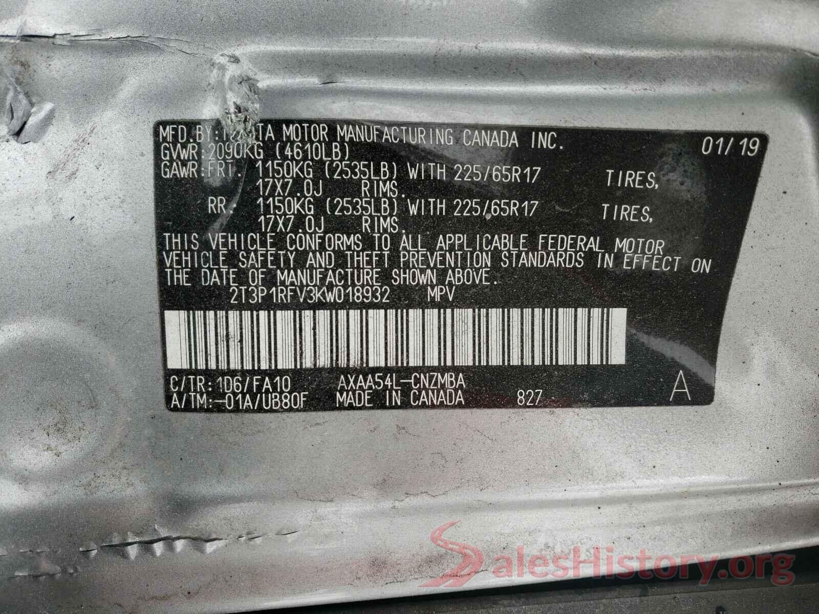 2T3P1RFV3KW018932 2019 TOYOTA RAV4