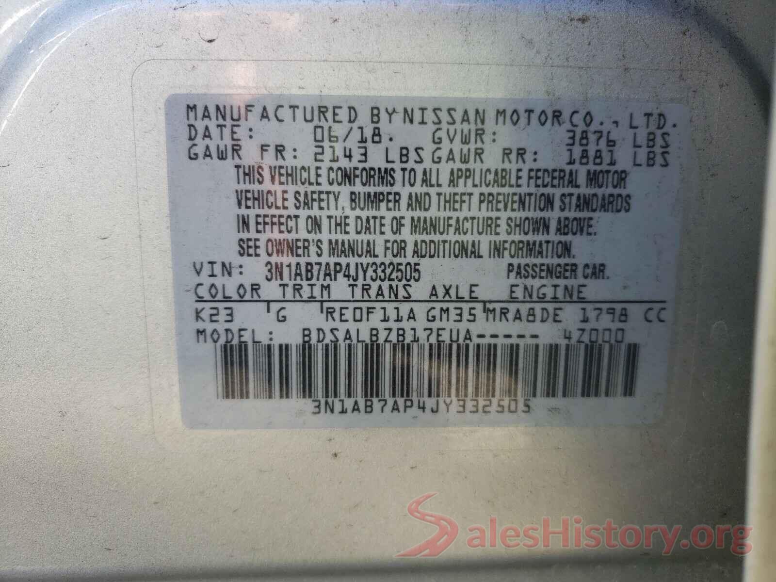 3N1AB7AP4JY332505 2018 NISSAN SENTRA