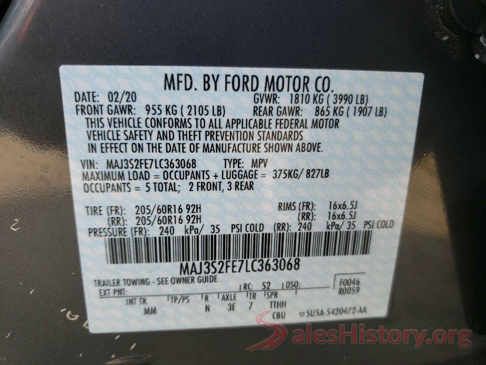 MAJ3S2FE7LC363068 2020 FORD ALL OTHER