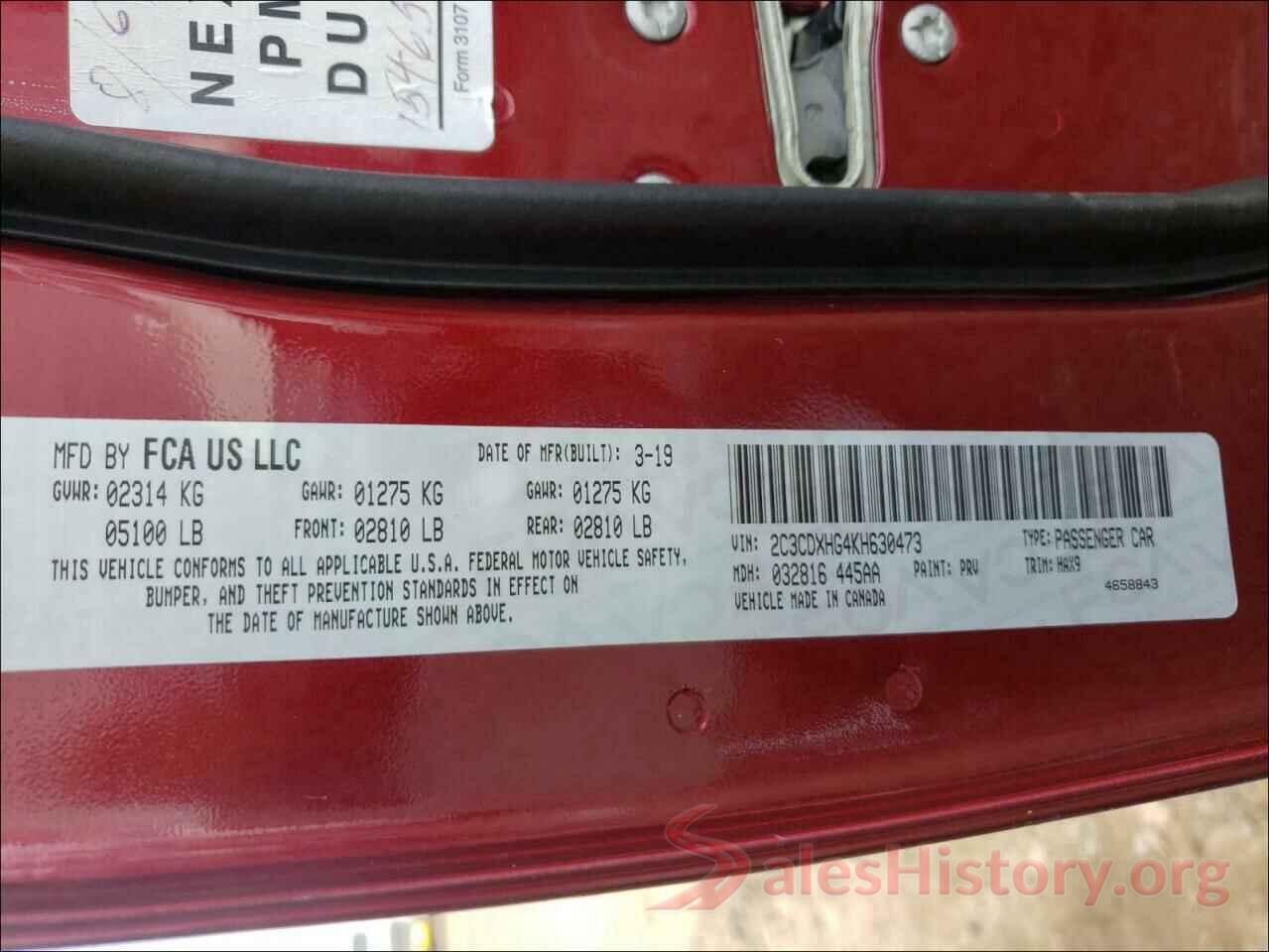 2C3CDXHG4KH630473 2019 DODGE CHARGER