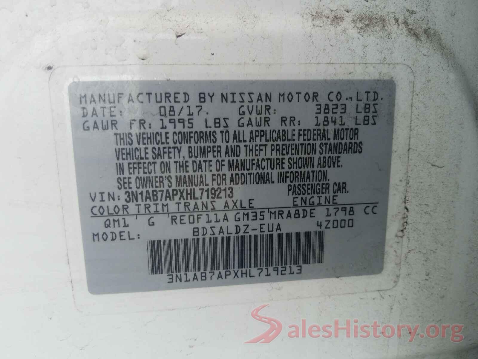 3N1AB7APXHL719213 2017 NISSAN SENTRA