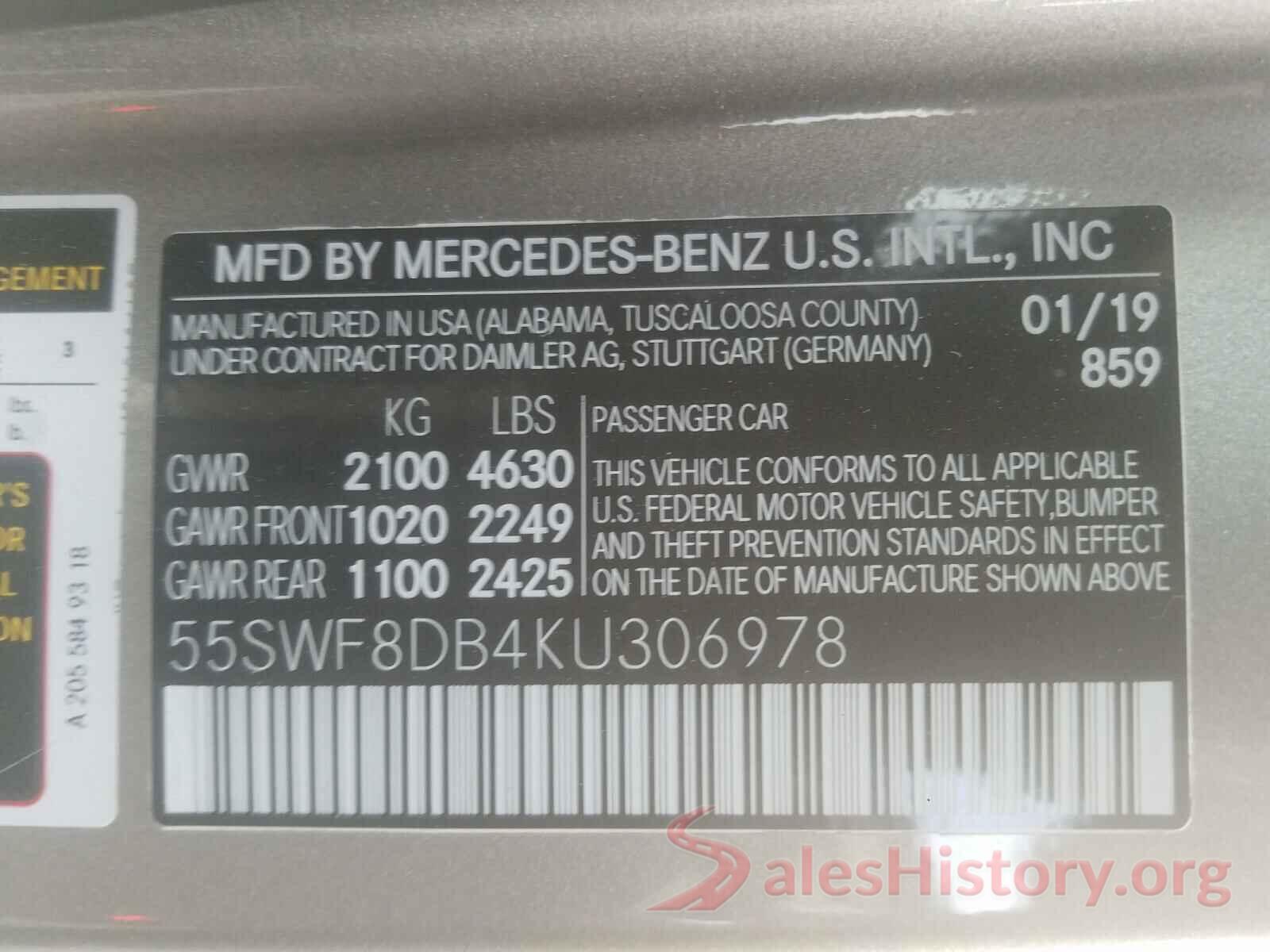 55SWF8DB4KU306978 2019 MERCEDES-BENZ C CLASS