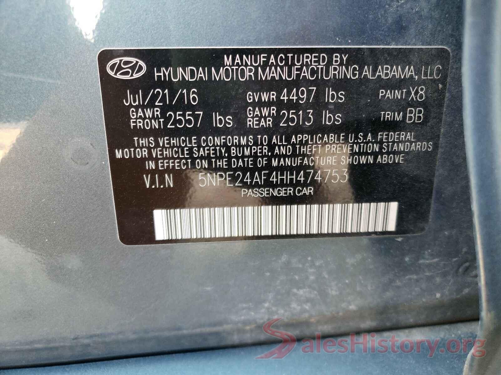 5NPE24AF4HH474753 2017 HYUNDAI SONATA