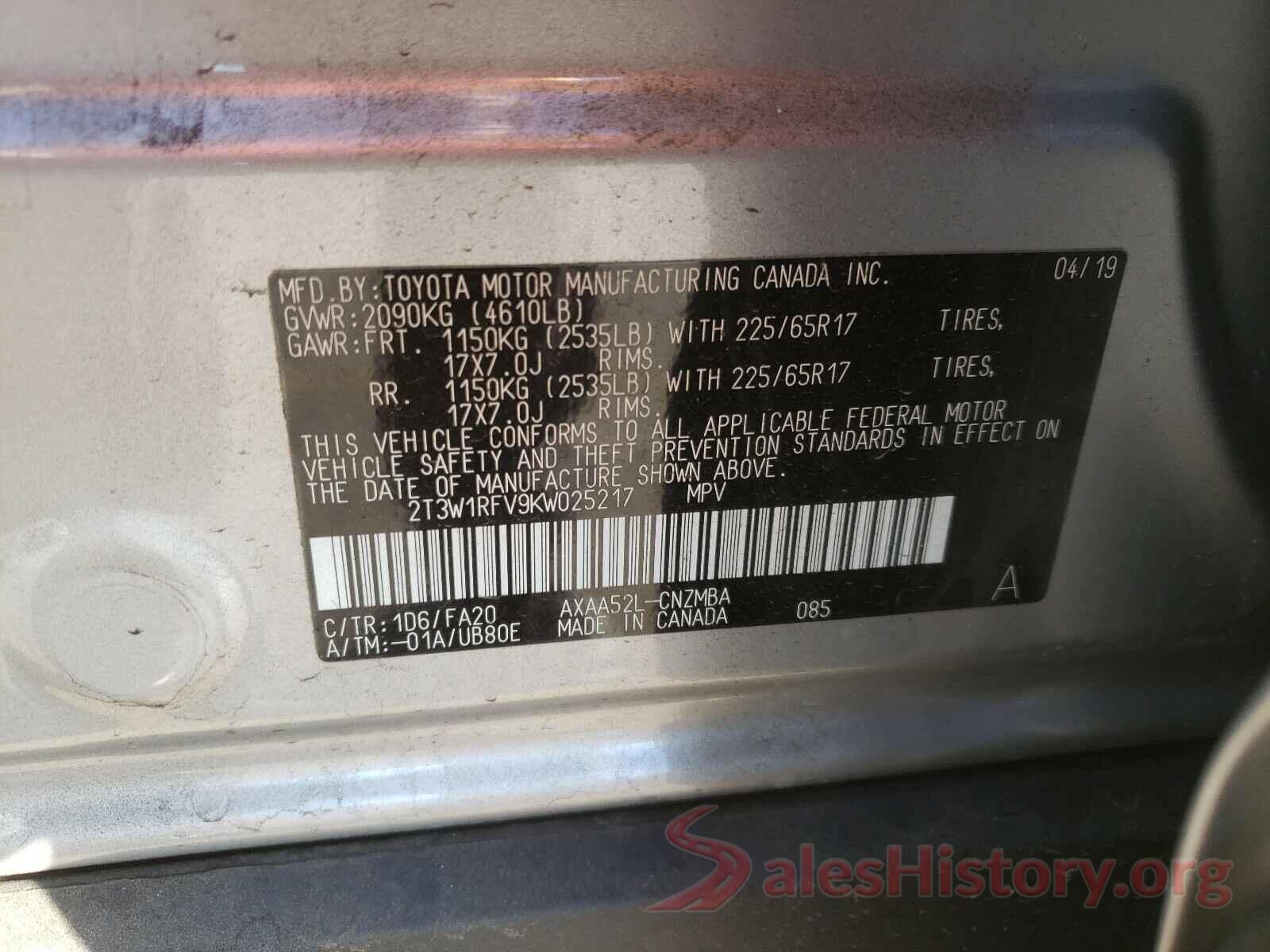 2T3W1RFV9KW025217 2019 TOYOTA RAV4