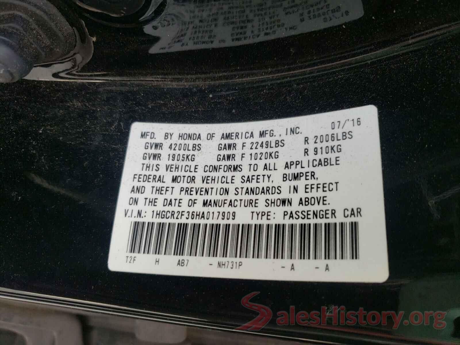 1HGCR2F36HA017909 2017 HONDA ACCORD