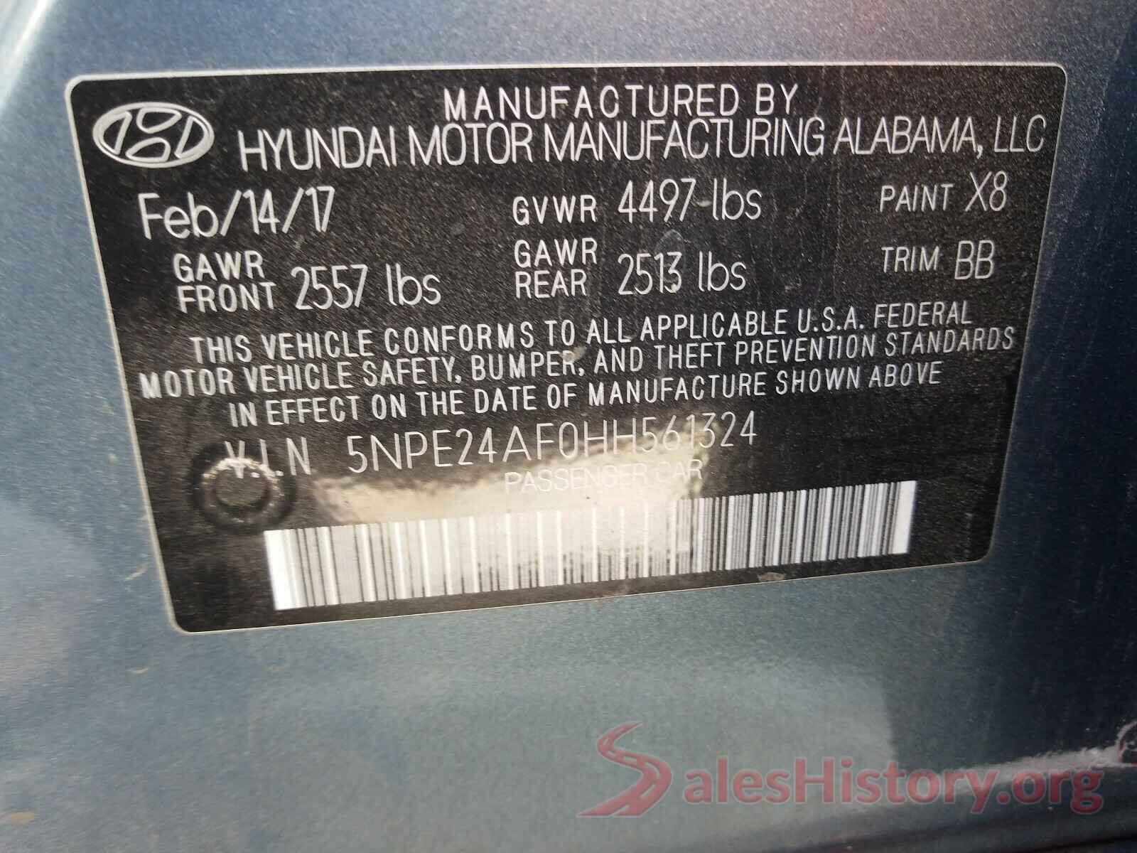 5NPE24AF0HH561324 2017 HYUNDAI SONATA