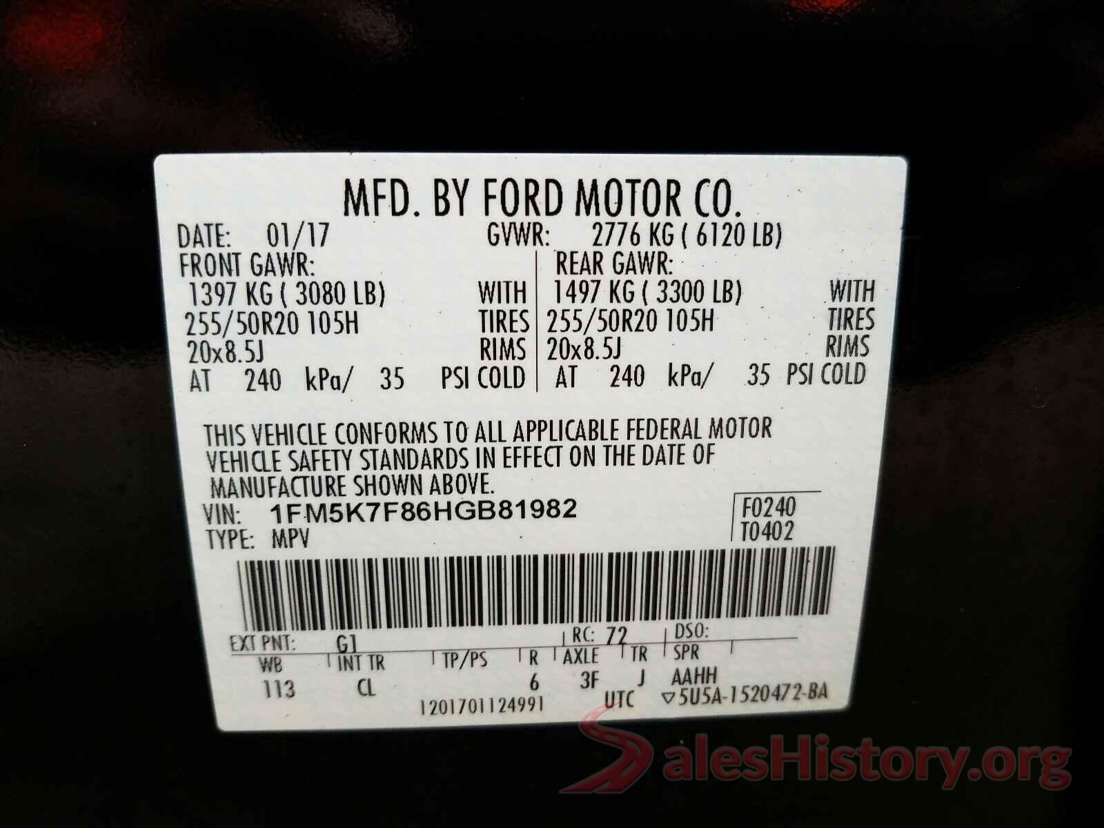 1FM5K7F86HGB81982 2017 FORD EXPLORER