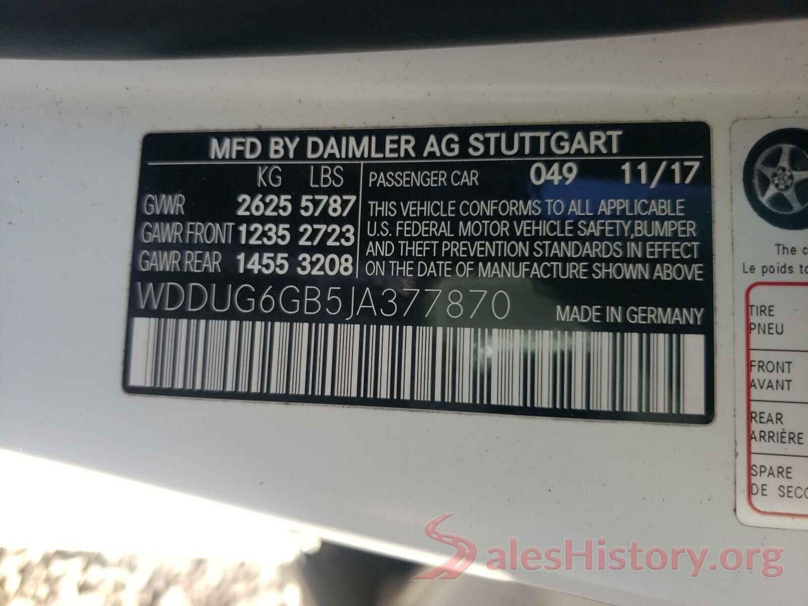 WDDUG6GB5JA377870 2018 MERCEDES-BENZ S CLASS